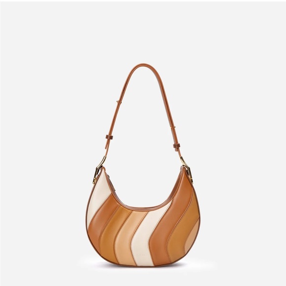 Zornna Luna Leather Half Moon Shoulder Bag in Beige Pebbled Leather - Picture 8 of 9